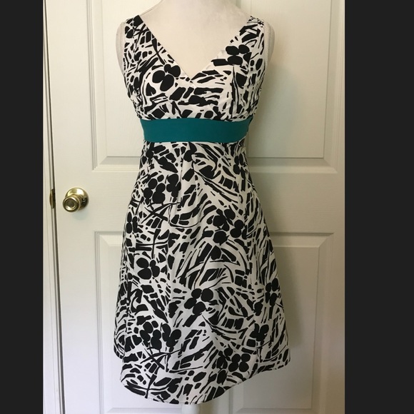 Ann Taylor Dresses & Skirts - Ann Taylor Black/White Dress w/Teal Ribbon…
